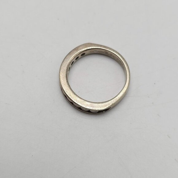 Sterling Silver Eternity Ring With Clear Glass Rhinestones Vintage Signed - Picture 5 of 7